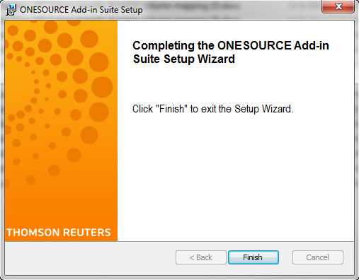 Screen capture showing the final screen of the Add-in installer.